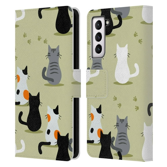 Head Case Designs Officially Licensed Haroulita Cats And Dogs Cats Leather Book Wallet Case Cover Compatible with Samsung Galaxy S21 5G