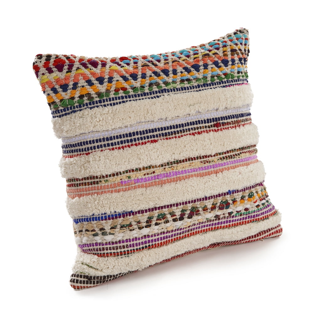Harlow Hill Nomad 18" x 18" Striped Adult Decorative Throw Pillow Cover, Off White/Multicolor