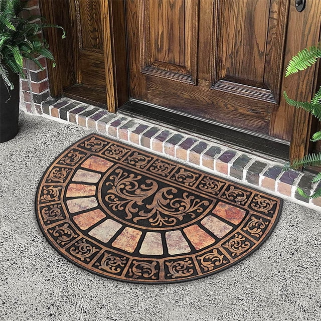 Jinswick Tapis de Porte Antidérapant Robuste 20 Pouces x 32 Pouces Lot de 1 - Demi-Rond Tapis en Caoutchouc Intérieur/extérieur, Design Durable Profil Bas pour Entrée/garage/patio, Imperméable Facile à Nettoyer