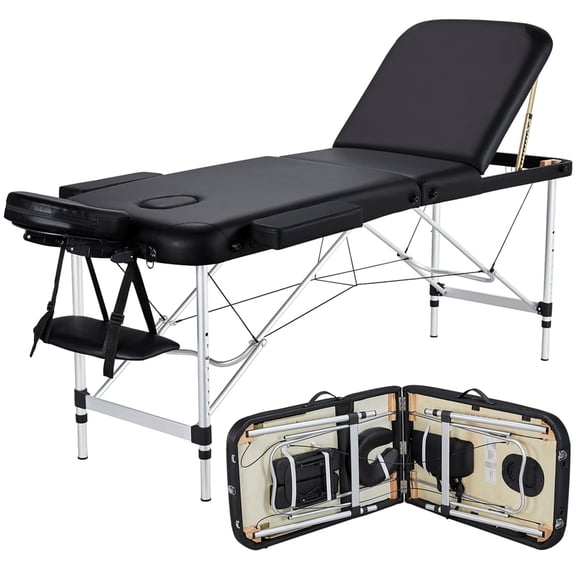 Topeakmart 3-Fold Adjustable Portable Massage Table with Backrest/Headrest/Armrest/Hand Pallet Black