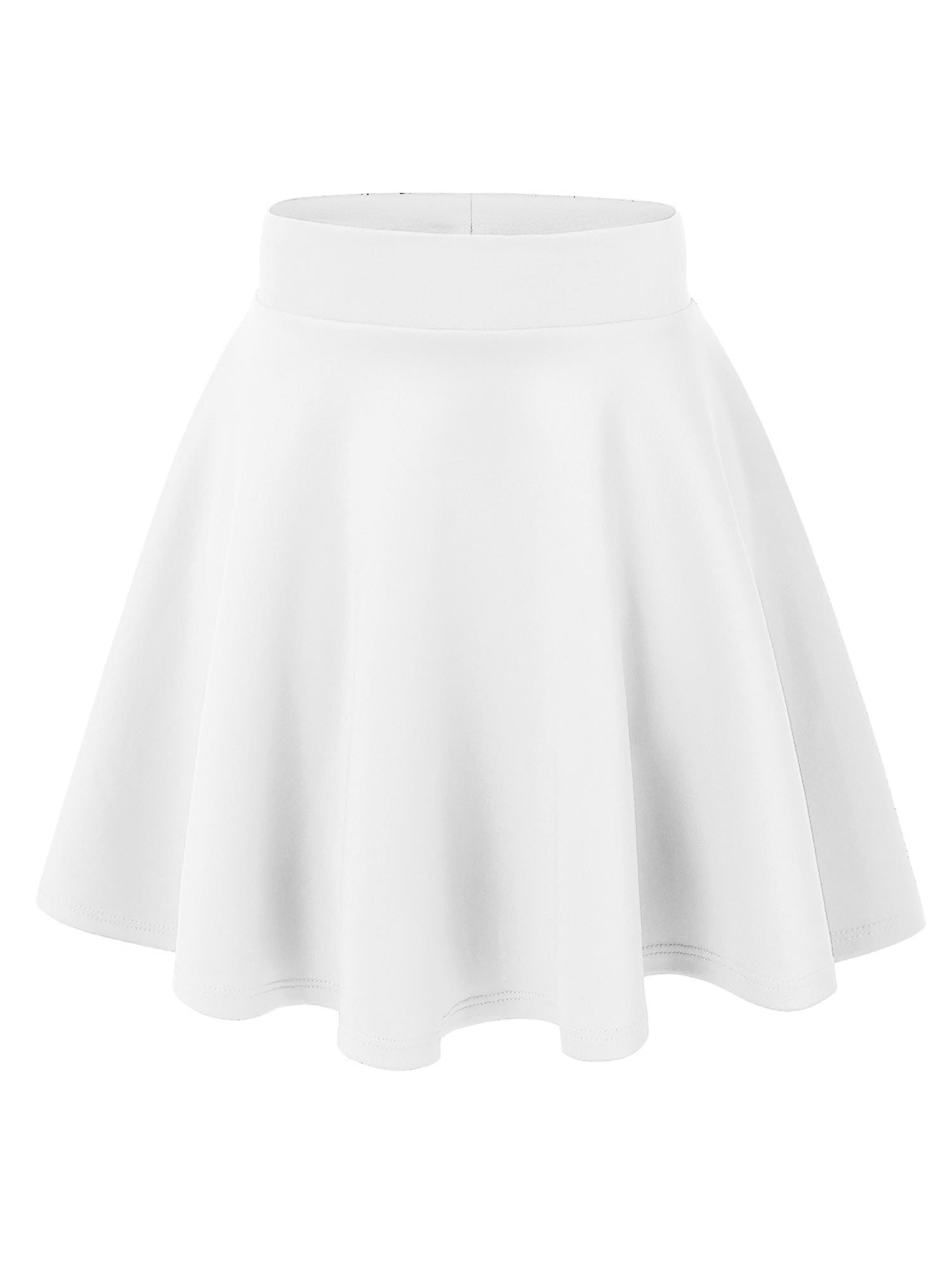 MBJ WB669 Womens Basic Versatile Strechy Flare Skater Skirt S WHITE