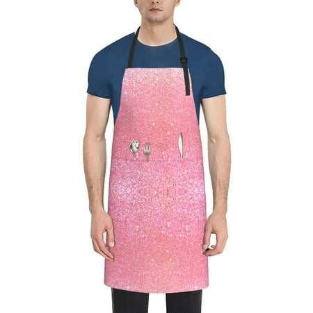 

Pofeuu Sparkly Pink Glitter Print Waterproof Apron with Pockets Adjustable Cooking Aprons Kitchen Bib for Baking Household Cleaning