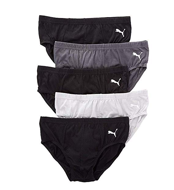 PUMA PUMA MEN'S UNDERWEAR 5 PACK BRIEF GREYS MEDIUM LOW RISE CLASSIC