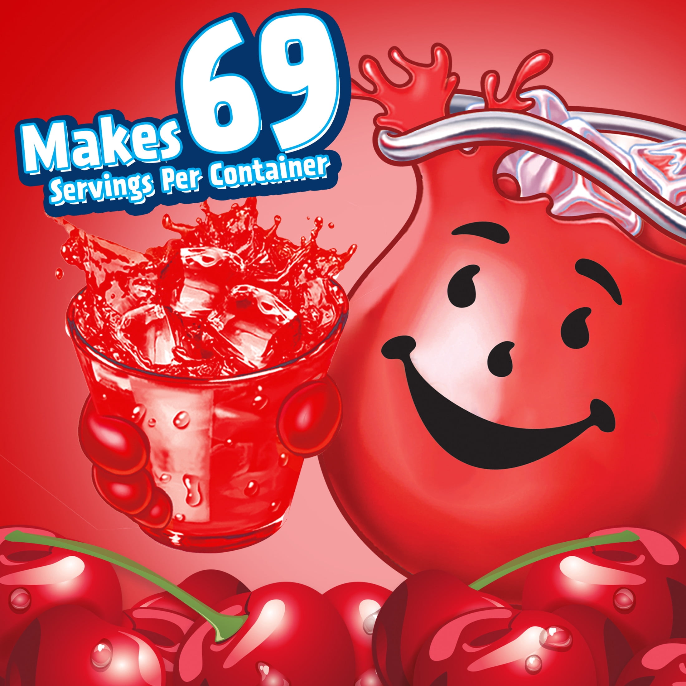 Kool-Aid Drink Mix, 1 Canister, for Flavorful Hydration and Shareable Refreshment, Cherry Artificially Flavored, Good Source of Vitamin C, Caffeine Free, 63 oz