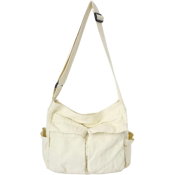JQWSVE Canvas Messenger Bag Large Hobo Crossbody Bag with Multiple Pockets Canvas Shoulder Tote Bag for Women and Men