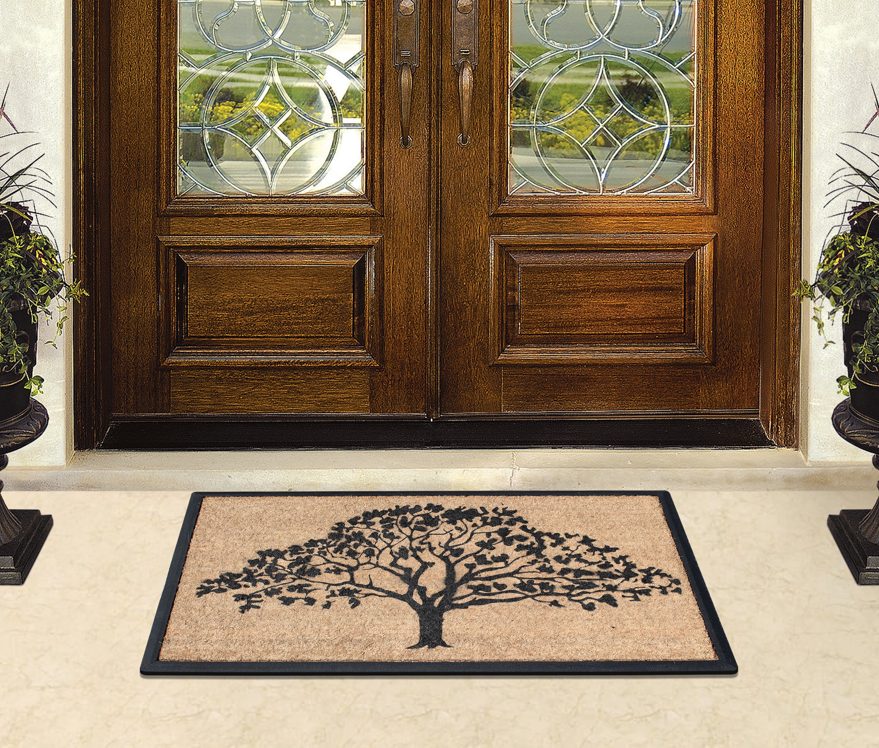 A1HC First Impression Hand-Crafted Rubber Coir Life of Tree Double Door Mat, 30"X48"