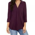 thumbnail image 1 of Women Temperament Chiffon Top V-Neck Seven-Point Sleeve Shirt,Black, 1 of 4