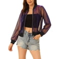 thumbnail image 1 of CHAQUETA BOMBER CHIC INSPIRADA PARA MUJERES, MALLA TRANSPARENTE, BRILLANTE Y LARGA CON CREMALLERA, COLOR LILA, 1 of 6