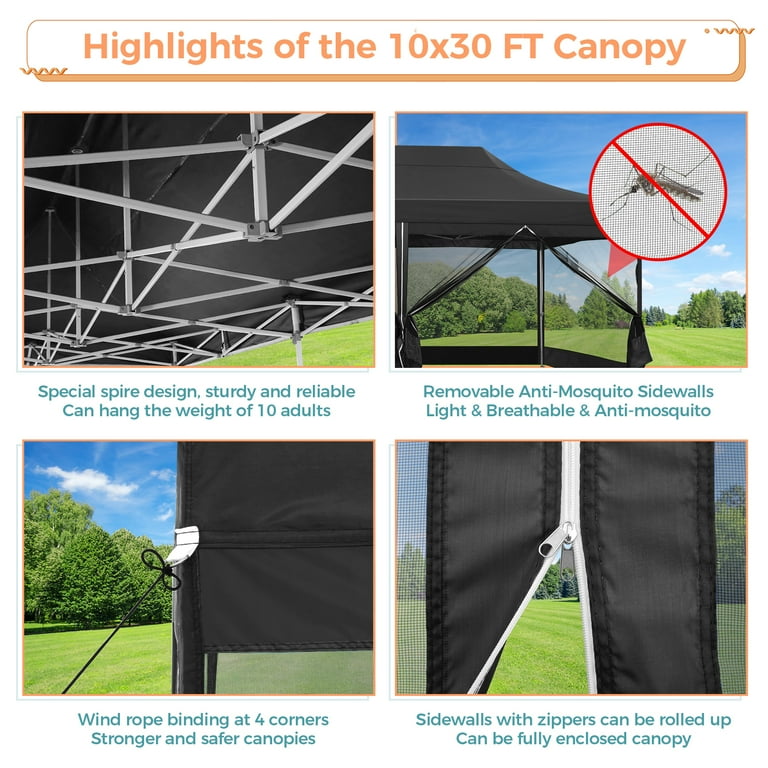 SANOPY 10x30 FT Pop Up Canopy with Removable 8 Piece Mesh
