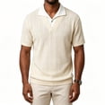 thumbnail image 6 of SAWOBUUN Men's Striped Textured Knit Shirt V Neck Casual Shirt Short Sleeve Contrast Collar Pullover Top Breathable Summer Golf Tee, 6 of 6