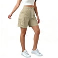 thumbnail image 2 of Women's Casual Loose Fit Shorts with Pockets, Elastic Waist Drawstring Comfortable Soft Fabric, Solid Button Fly, Summer Beach Outdoor Lounge, Womens | VerBelle,Khaki L, 2 of 5