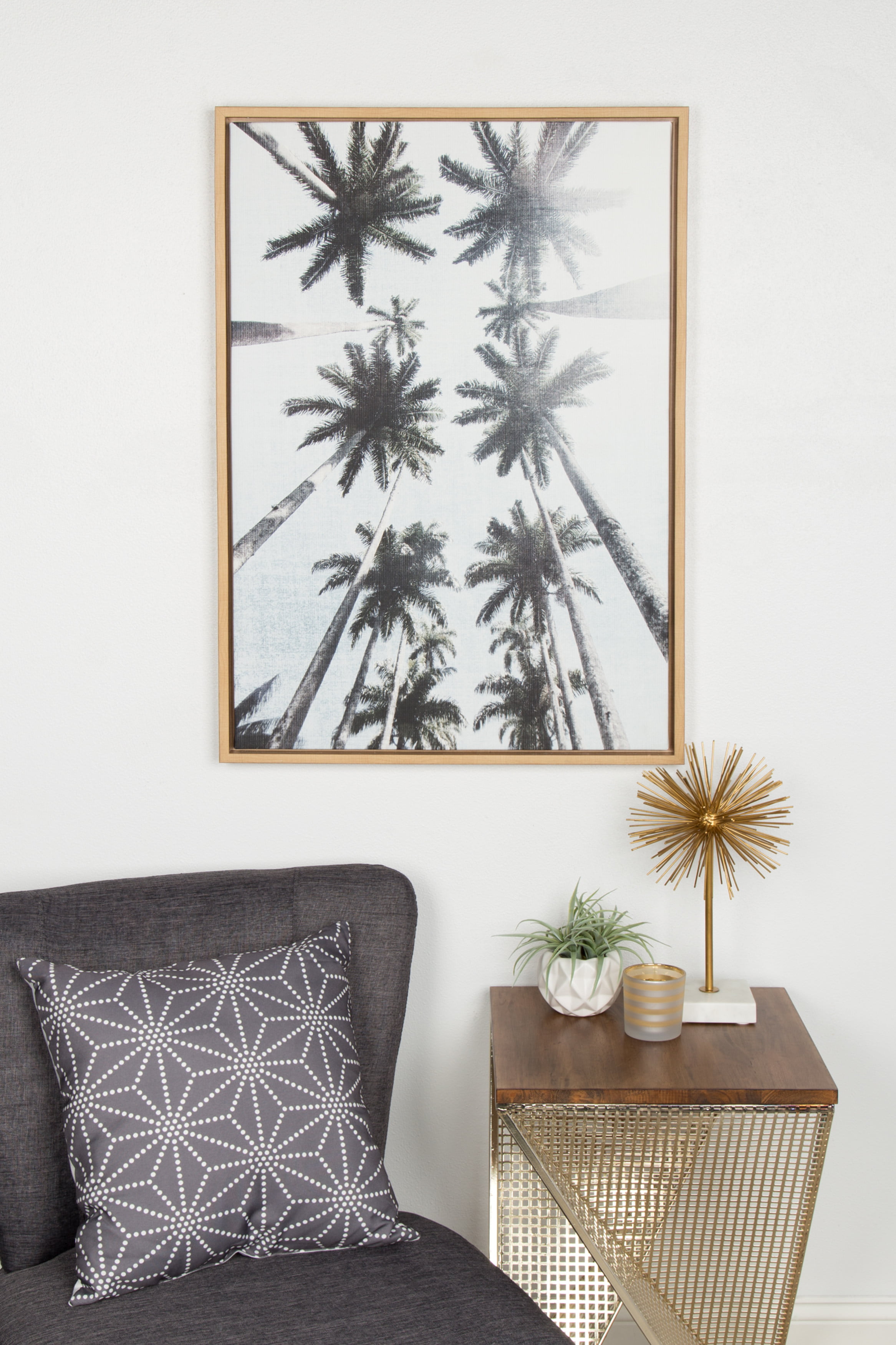 Kate and Laurel Sylvie Row of Palm Trees Framed Canvas Wall Art by Simon Te  Tai, 23x33 Natural