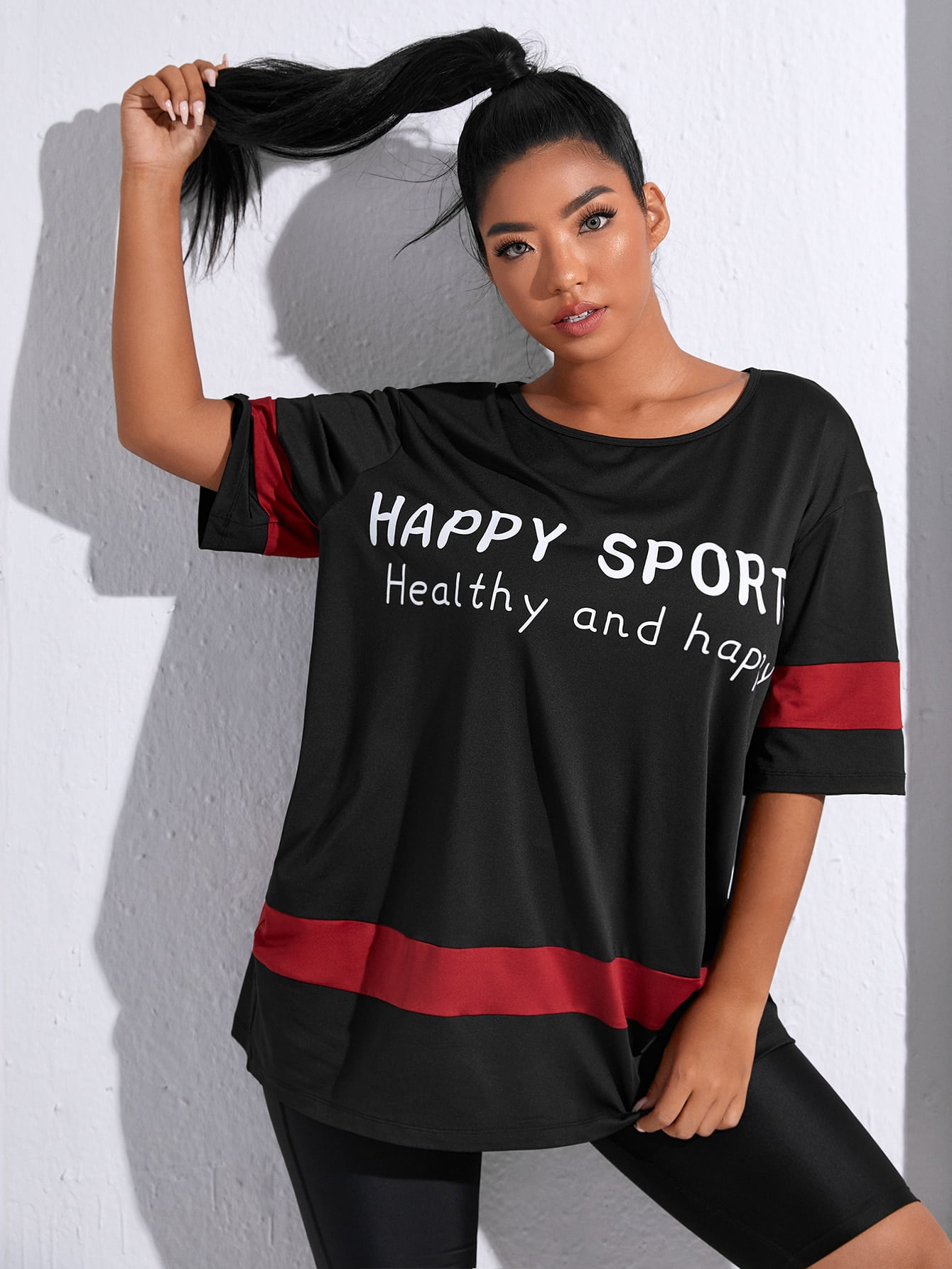 Women's Plus Slogan Graphic Sports Tee 