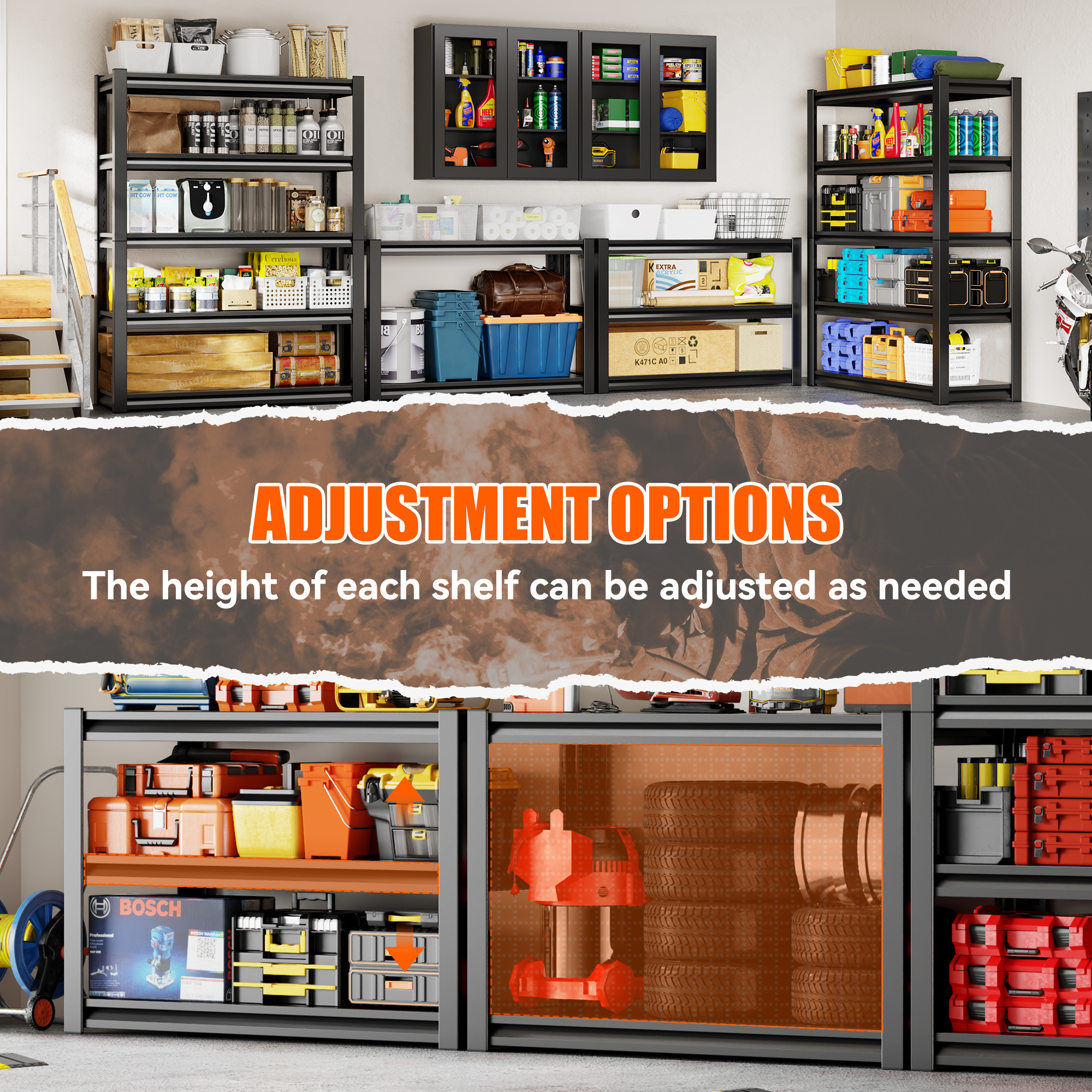 NadooLite 5 Tier Heavy Duty Steel Storage Rack,2500LBS Capacity Garage Shelving Unit,Garage Shelving,Adjustable Commercial Shelves 59"W x 20"D x 72"H