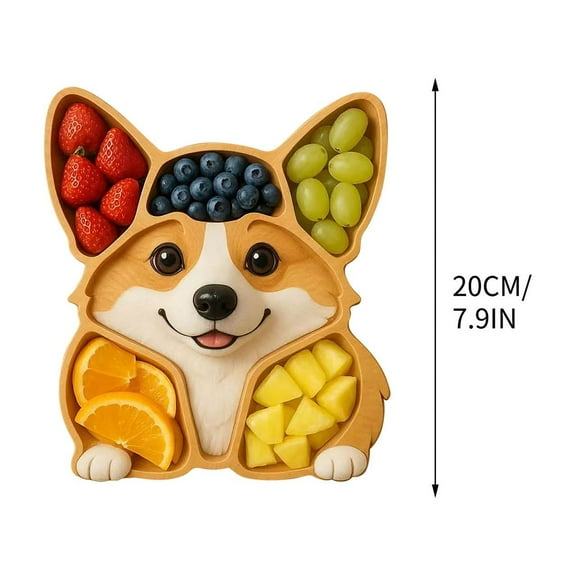Qiweii Dog Themed Solid Wood Serving Tray - Wooden Platter for Food, Fruit, and Snacks, Non-Toxic Pet-Shaped Charcuterie Board for Household Kitchen, Party Decor, and Gift Ideas