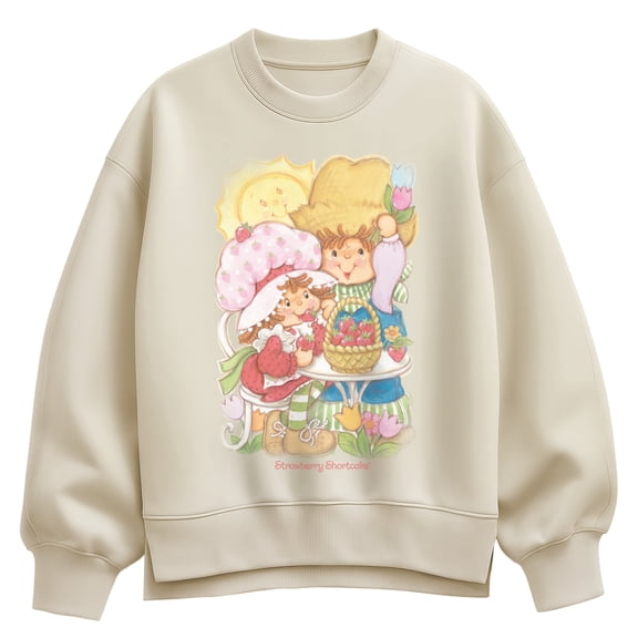 Strawberry Shortcake - Eating Strawberries - Women's Oversized Fleece Crew Sweatshirt