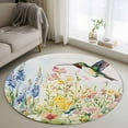 thumbnail image 2 of Floral Hummingbird Round Area Rug 4ft, Spring Watercolor Flowers Washable Non-Slip Circle Rugs for Bedroom Living Room Kitchen, Soft Non Shedding Circle Carpet for Dining Room Dorm, 2 of 9