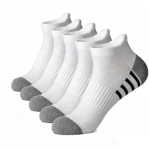 5 Pairs Ankle Compression Socks for Men & Women, Low Cut Sport Socks for Running, Athletic, Cycling, White