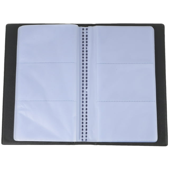 Business Card Organizer Book Business Organizer Card Organizer Business Card Holder by Homemaxs, designed for desk organization and filing. Features a black PVC cover and transparent protective pages with multiple card slots, suitable for business cards, gaming cards, or collector cards. Compact size of 19.00x11.00x3.00cm makes it portable and ideal for office supplies.