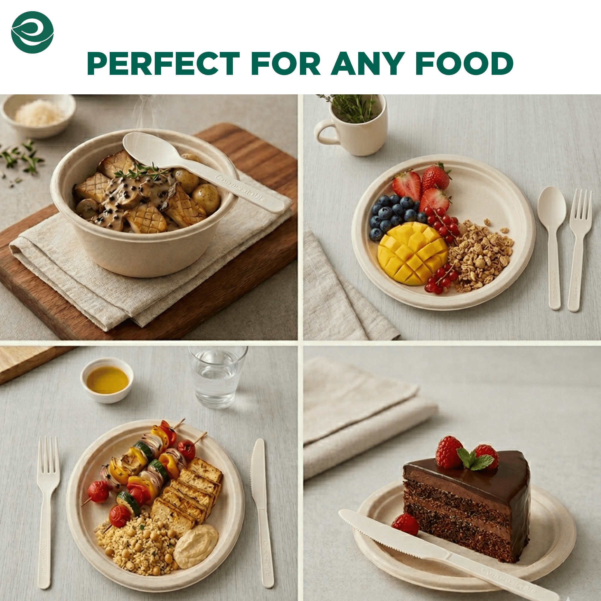 (3 pack) ECO SOUL Plant-Based Compostable Cutlery Set – Forks, Spoons, Knives – 24 Count