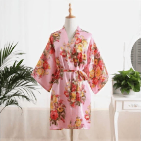Womens peony Nightgown Bridesmaid Robes Bridal Bath robe Silk V-neck BathRobe