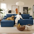 thumbnail image 4 of 96" L-Shaped Sectional Sofa, Oversized Modular Corduroy Couch with Chaise Lounge & 2 Throw Pillows, No Assembly Convertible Corner Sofa for Living Room Apartment,Blue, 4 of 9
