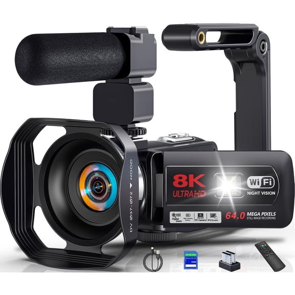 Video Camera for Youtube 8K Camcorder 64MP Wifi Vlogging 18X Zoom IR Night Vision 3.0'' Touch Screen Digital Camera