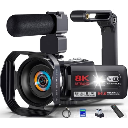 Video Camera for Youtube 8K Camcorder 64MP Wifi Vlogging 18X Zoom IR Night Vision 3.0'' Touch Screen Digital Camera