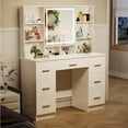 thumbnail image 2 of Zvivofla Vanity Desk with Mirror and Lights, Makeup Vanity with Openable Mirror and 7 Drawers, Dressing Table with Power Outlet and 3 Lighting Colors, Makeup Vanity Set for Bedroom, 2 of 9