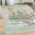 thumbnail image 1 of Winter Area Rug with Non-Slip Backing, Stain Glass Style Print of a Country Town House Pine Trees Snow Covered, Quality Carpet for Bedroom and Dorm Room, 5.2' X 7.6', Sea Green, by Ambesonne, 1 of 6