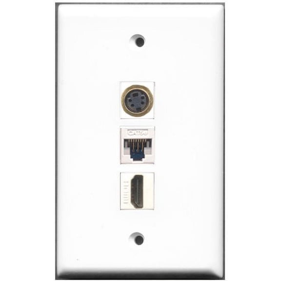 RiteAV - 1 Port HDMI and 1 Port S-Video and 1 Port Cat5e Ethernet White Wall Plate