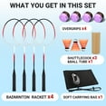 thumbnail image 4 of CureCalor Badminton Racket Set for 4 Players, 4 Racquets, 3 Shuttlecocks 4 Overgrips with Carry Bag, 4 of 7