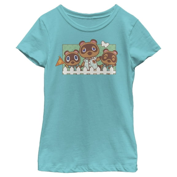 Girl's Nintendo Animal Crossing Nook Family Portrait  Graphic Tee Tahiti Blue X Large
