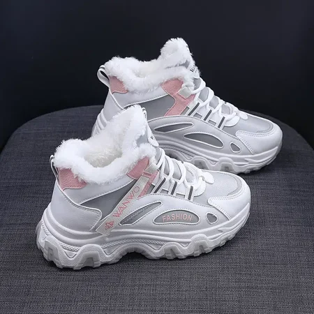 

Women‘s Casual Sneakers Color-block Thick Sole Chunky Sneakers Warm Plush Lined Anti-slip Running Shoes