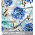 thumbnail image 1 of Soimoi Blue Silk Fabric Floral Printed Fabric 1 Yard 42 Inch Wide, 1 of 1