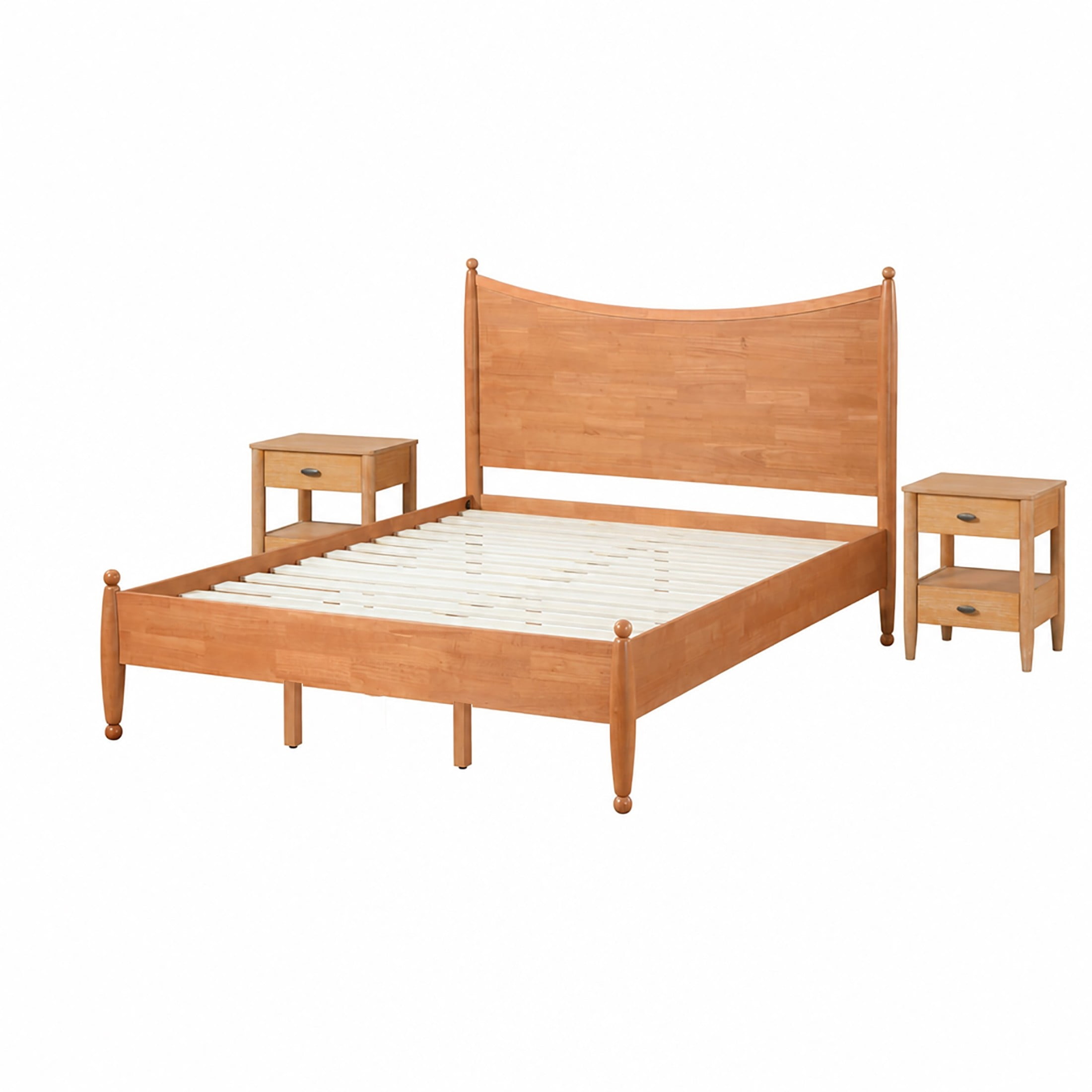 Christopher Knight Home King Bedroom Set, Wood Bed with Curved Headboard and 2 Nightstands, Honey Oak+Natural