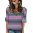thumbnail image 2 of Penkiiy T-Shirts à Rayures Color Block Col en V Manches Mi-Longues Tops Décontractés Unis Été Y2K Tops 9 Ans Rose, 2 of 5