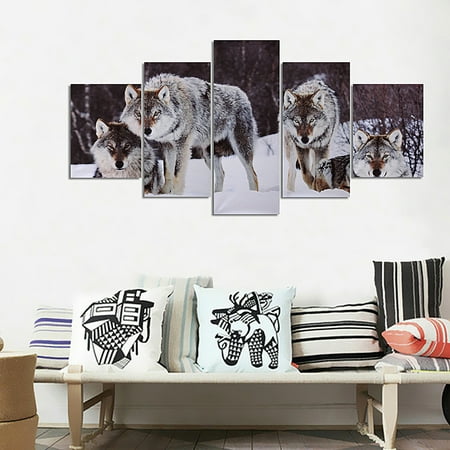 Animal Oil Painting - 5 Panels Wolf Wall Hanging Canvas Oil Painting Picture Print Animals Wildlife Modern Art Home Hotel Decor Gift Unframed