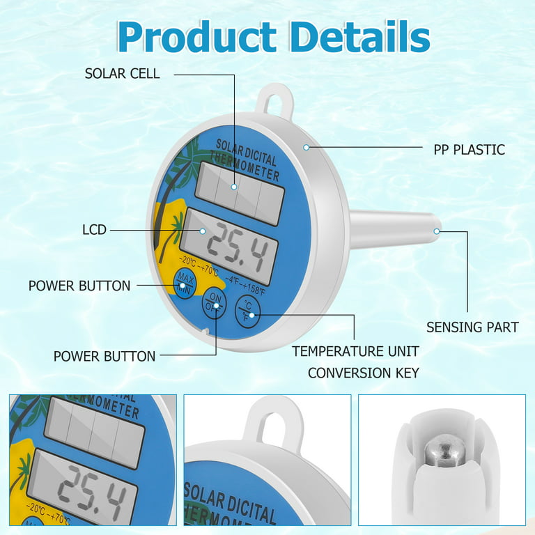 Everso Portable Floating Pool Thermometer with String Solar Powered Digital  Water Temperature Gauge Precise for Swimming Pool, Koi Ponds, and Tubs 
