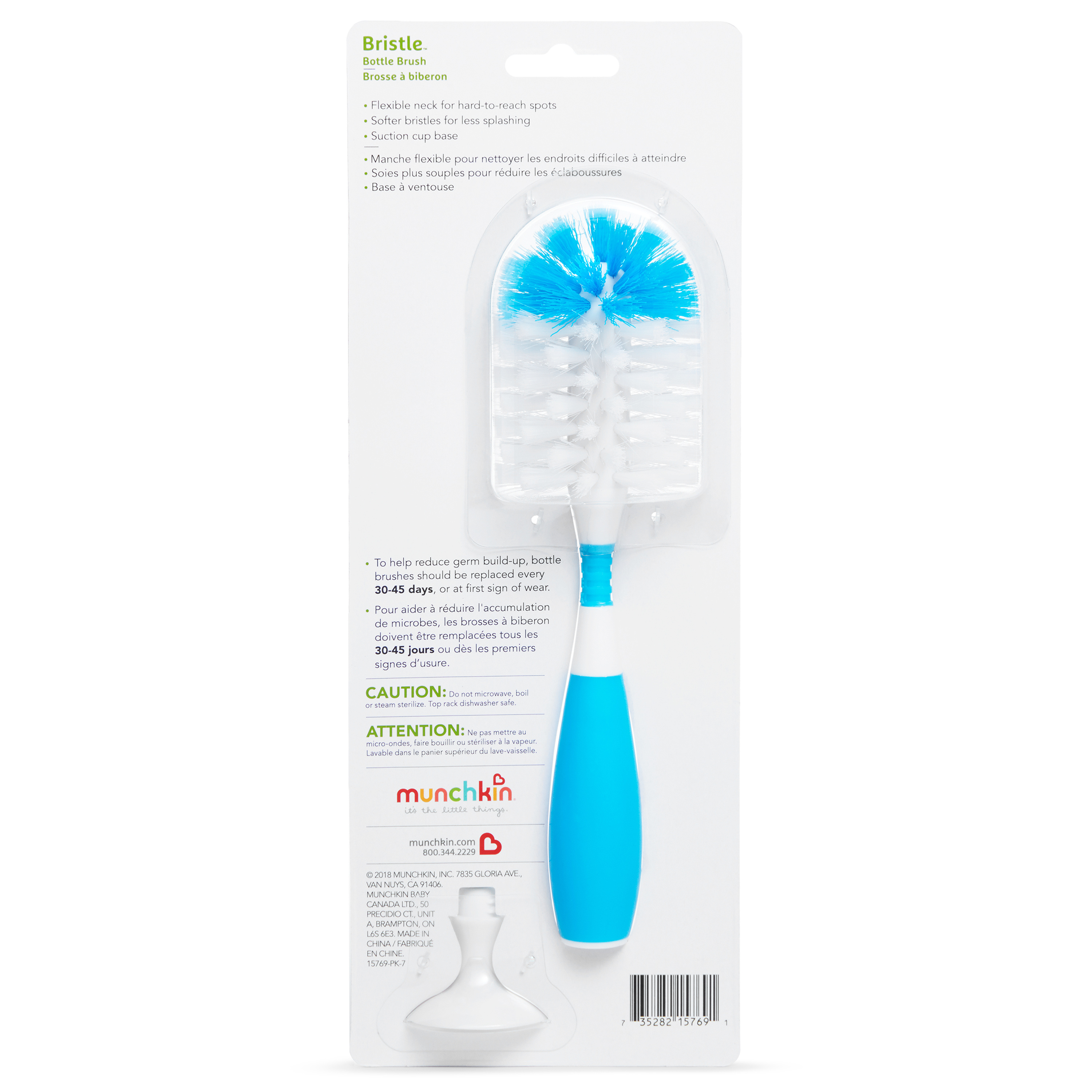 Munchkin® Bristle™ Baby Bottle Brush, Includes Suction Base, Blue, Unisex - image 5 of 5