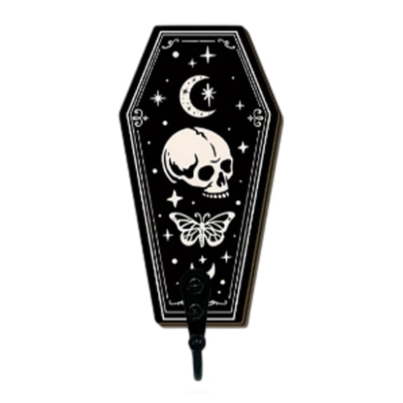 Vintage Halloween Decor with Coffin Shape and Metal Hook, Decorative Wall Hook for Entryway and Halloween Wall Decor for Spooky Season, Gothic Halloween Decor Single Piece for