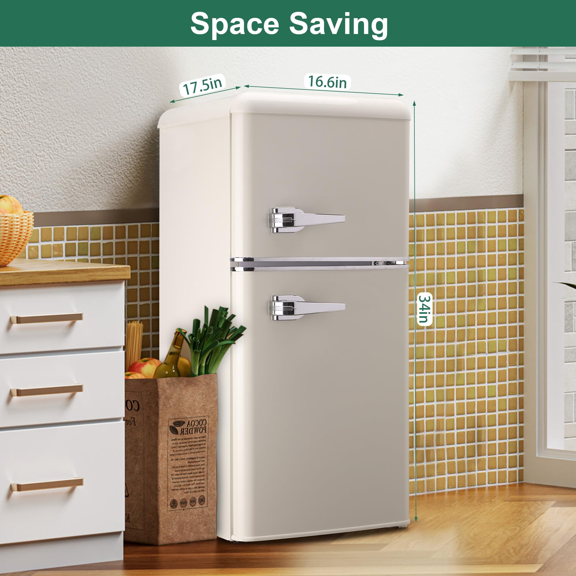 Mini Fridge with Freezer 4.0 Cu. Ft, Retro Small Refrigerator with 7 Level Adjustable Thermostat, Compact Classic Dual Door Fridge Removable Glass Shelves for Apartments, Dorm, Office, Cream