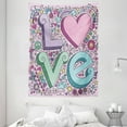 thumbnail image 1 of Doodle Tapestry, Hand Drawn 3D Love Lettering Psychedelic Goorvy Sixties Inspired Design Peace Kiss U, Wall Hanging for Bedroom Living Room Dorm Decor, 60W X 80L Inches, Multicolor, by Ambesonne, 1 of 2