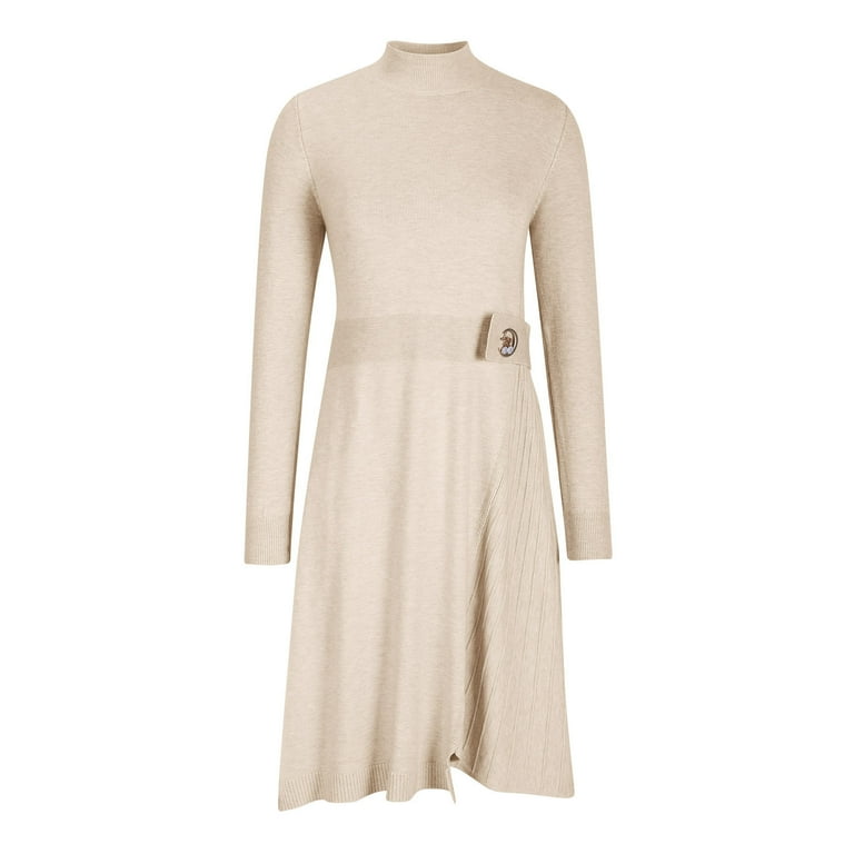 Blczomt 3/4 Sleeve Women Dresses Dressy Casual Midi Beige Sweater Dress Crewneck Solid Loose Fit Dress - Walmart.com Blczomt 3/4 Sleeve Women Dresses Dressy Casual Midi Beige Sweater Dress Crewneck Solid Loose Fit Dress - Walmart.com