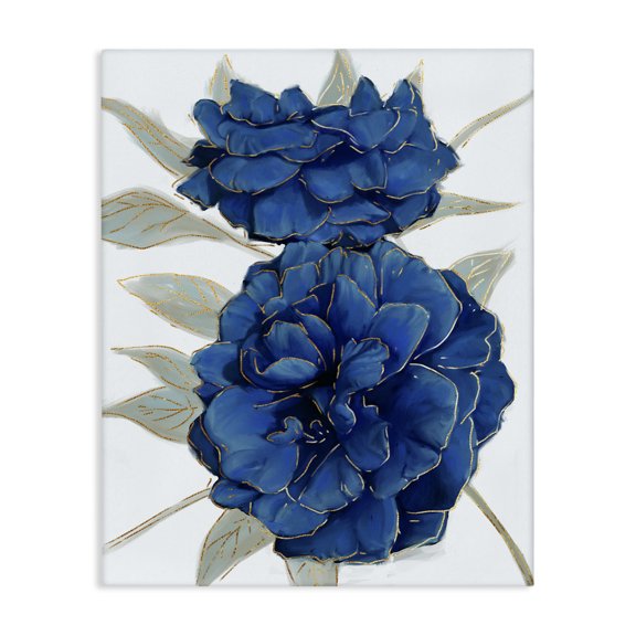 Stupell Industries Glam Bold Blue Carnation Florals Gold Line Detail Canvas Art, 16 x 20, by Ziwei Li