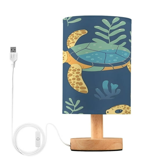 Turtle Seaweed Bedside Table Lamp Desk Warm Lights with USB Charging Port Cylinder LED Lamps for Bedroom Living Room Office