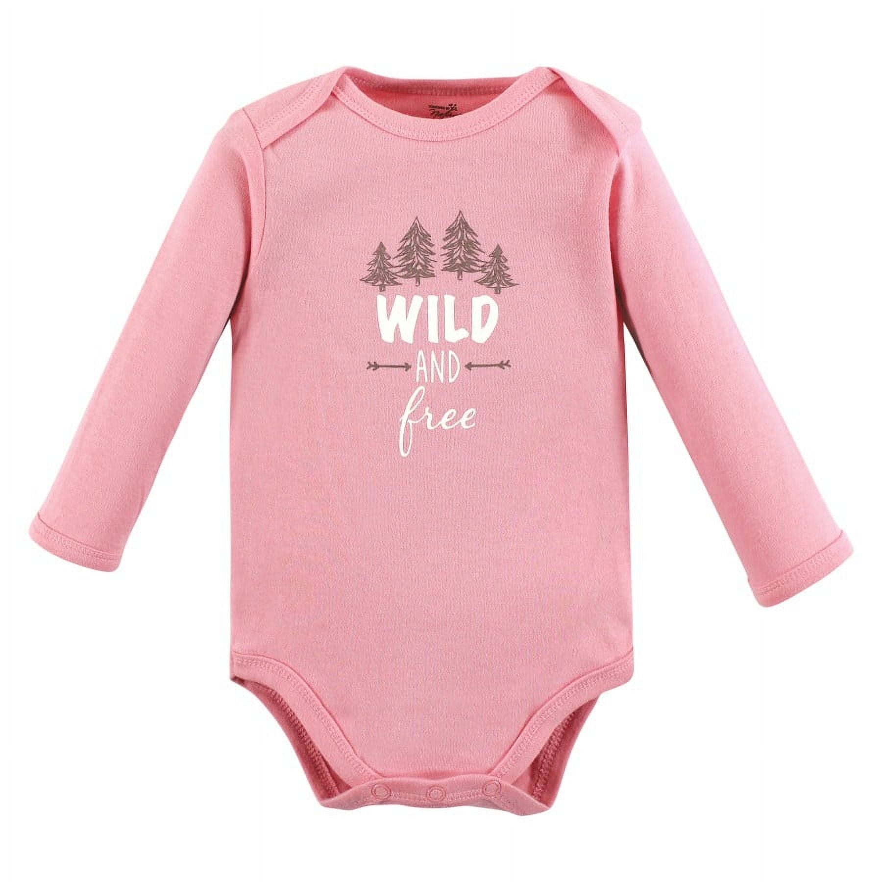 Touched by Nature Infant Girl Organic Cotton Long-Sleeve Bodysuits, Girl Woodland, 9-12 Months