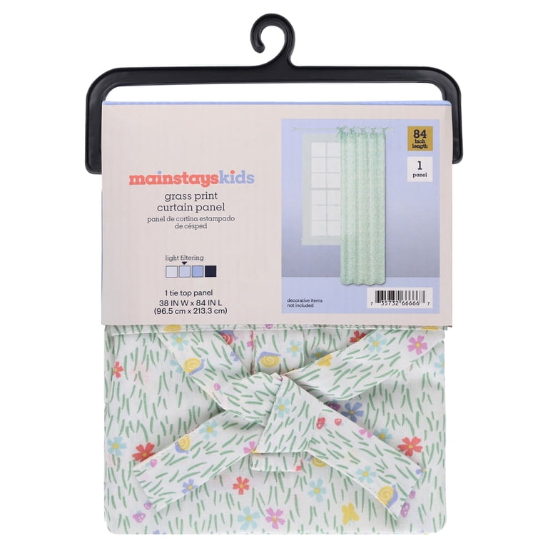 Mainstays Kids Meadow Print Light Filtering Tie Top Single Curtain