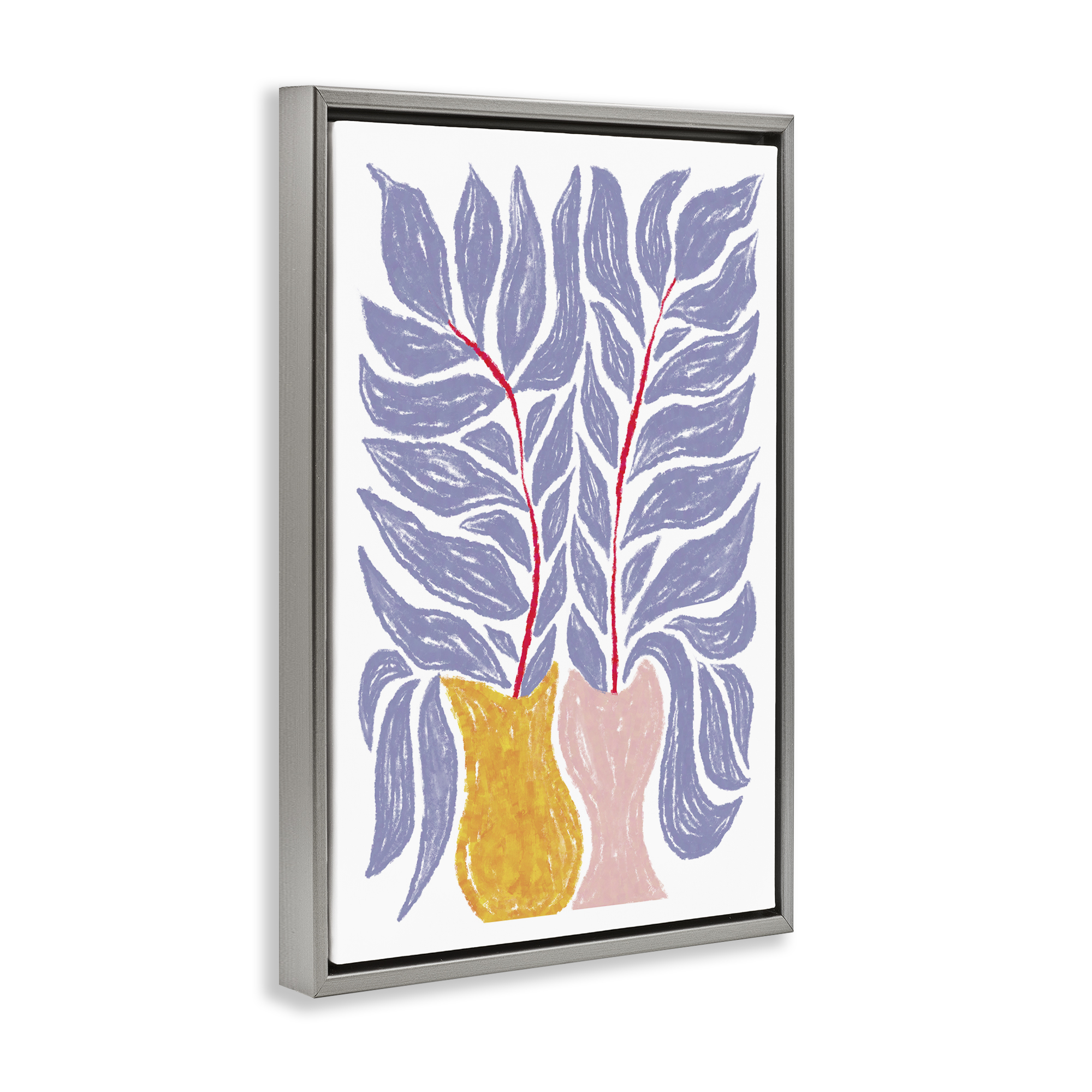 Stupell Industries Purple Leaves in Vases Plants & Flowers Painting Gray Floater Framed Canvas Art Print Wall Art, 21 x 31