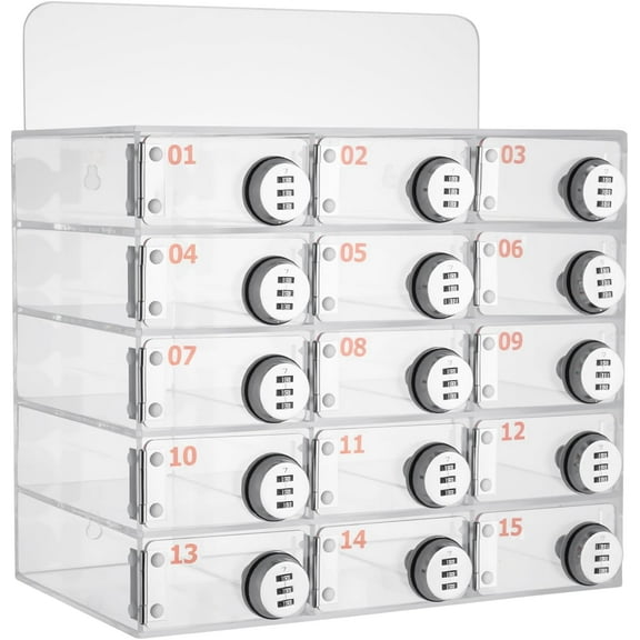 Miumaeov Cell Phone Storage Locker 15 Slots Acrylic Material with Door Locks and Keys Wall-Mounted Cabinet Pocket Office Classroom Gym Box